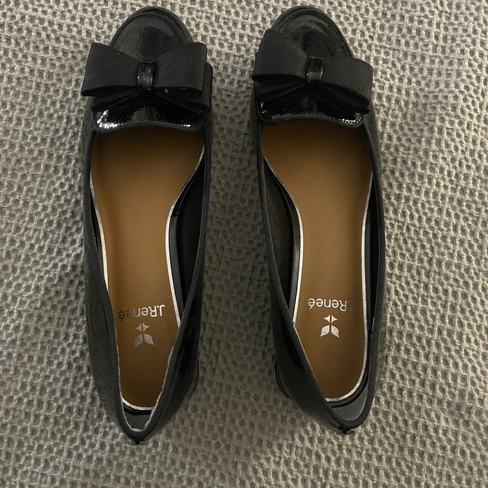 J.Renee Glossy Black Bow Loafers